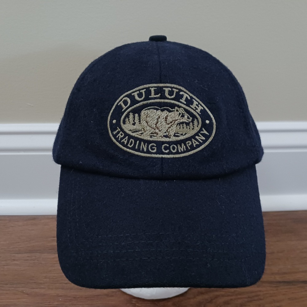 Duluth Trading Company Mens Black Wool Blend Bear Logo Baseball Cap Hat M/L